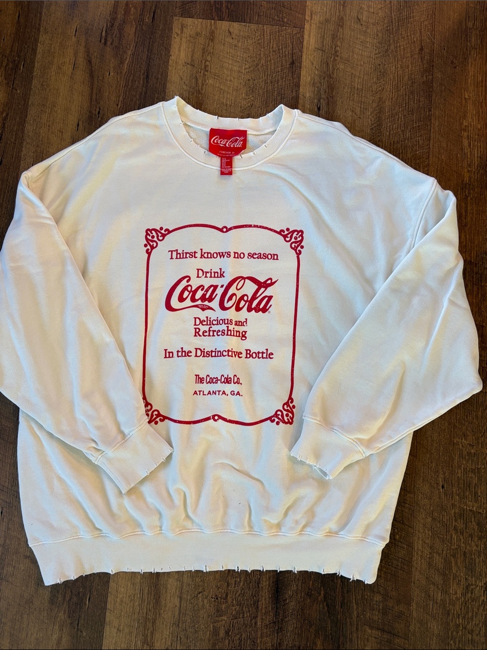 Forever 21XCoca-Cola Distressed Graphic Crew Neck Sweatshirt